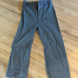EUC Apiece Apart Navy and White Striped wide leg cropped pants